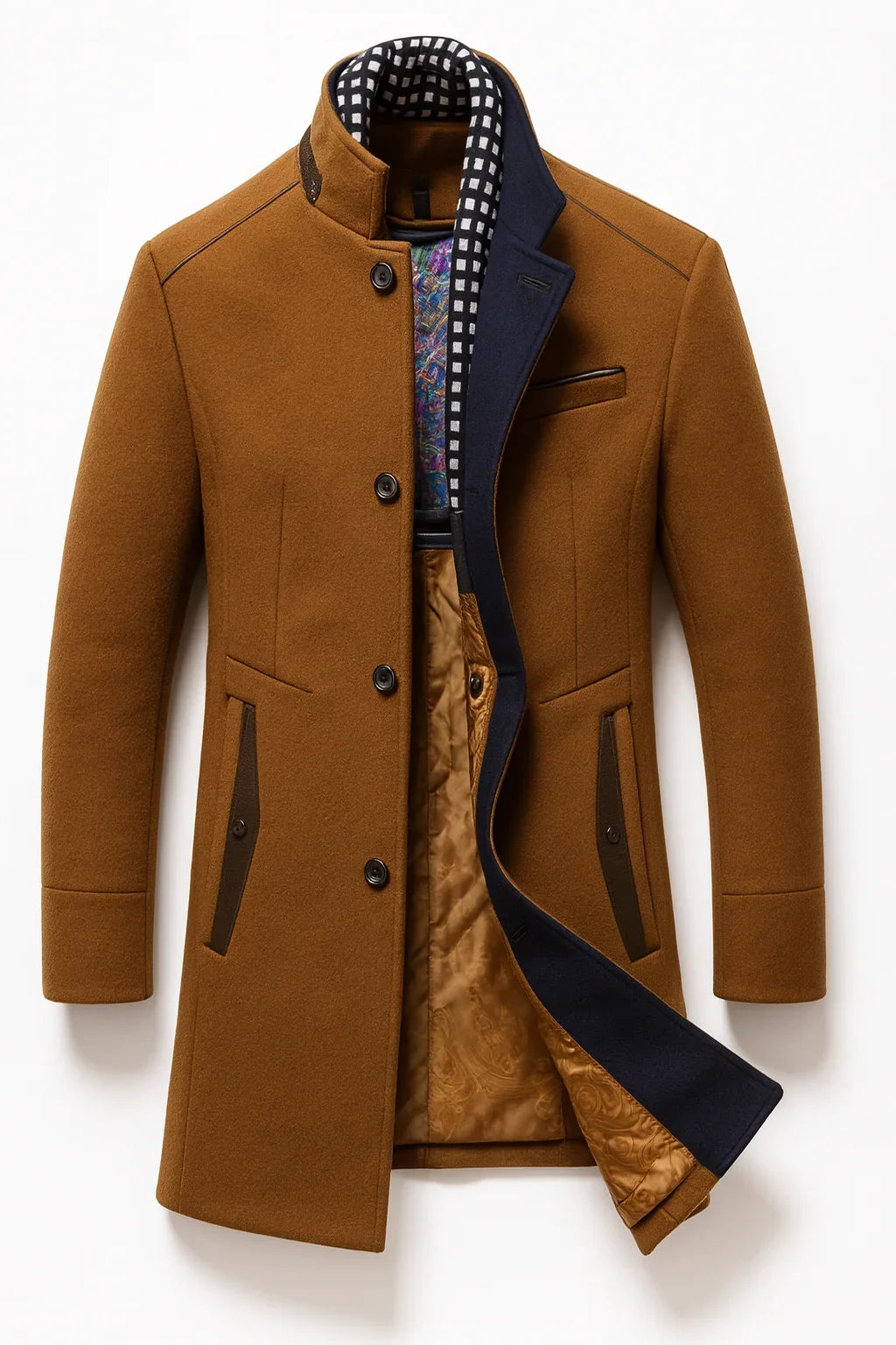 Damen-Wintermantel aus Wollmischung mit Knitterschutz – moderner gerader Schnitt im mehrfarbigen Design