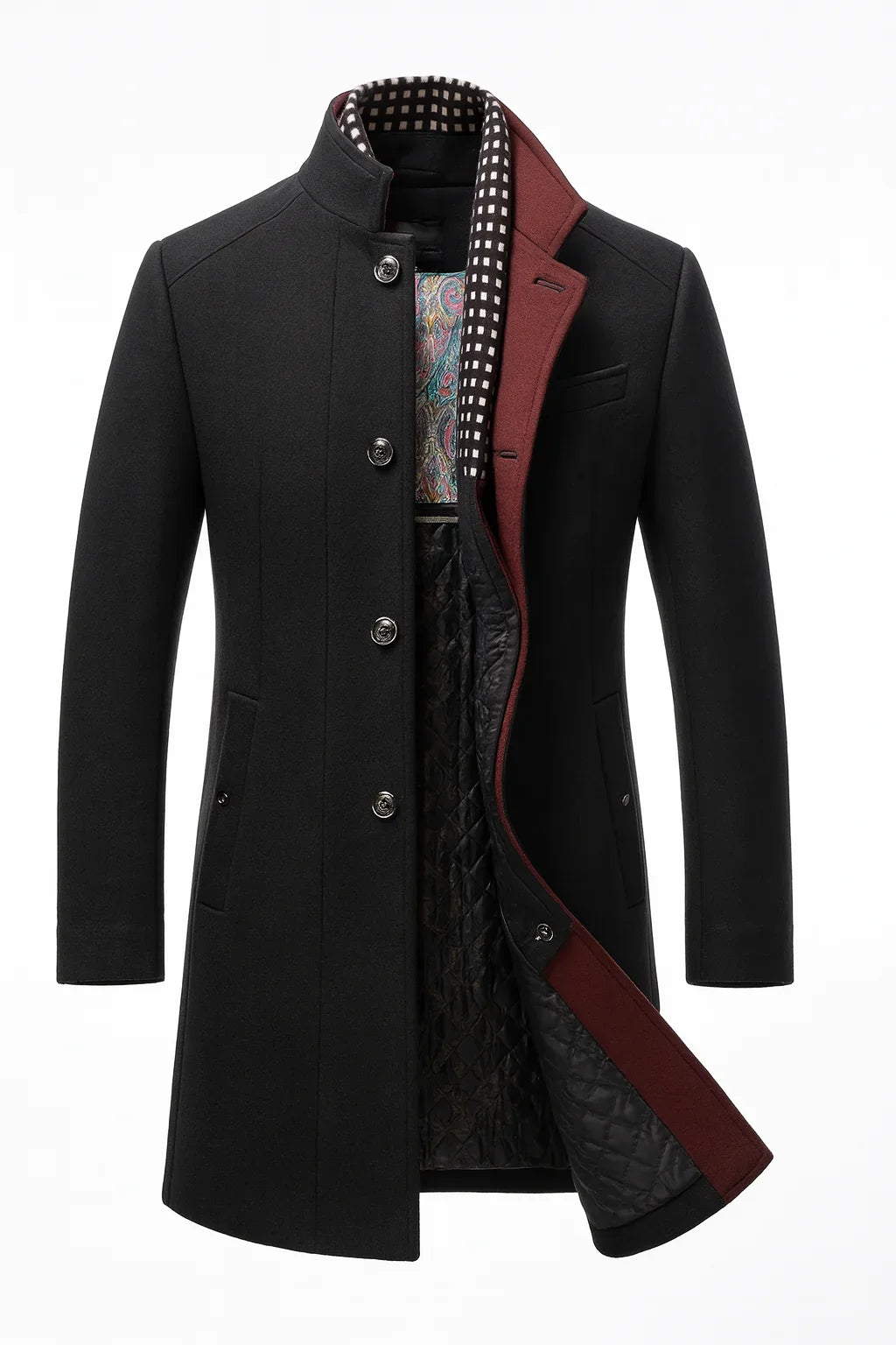 Damen-Wintermantel aus Wollmischung mit Knitterschutz – moderner gerader Schnitt im mehrfarbigen Design