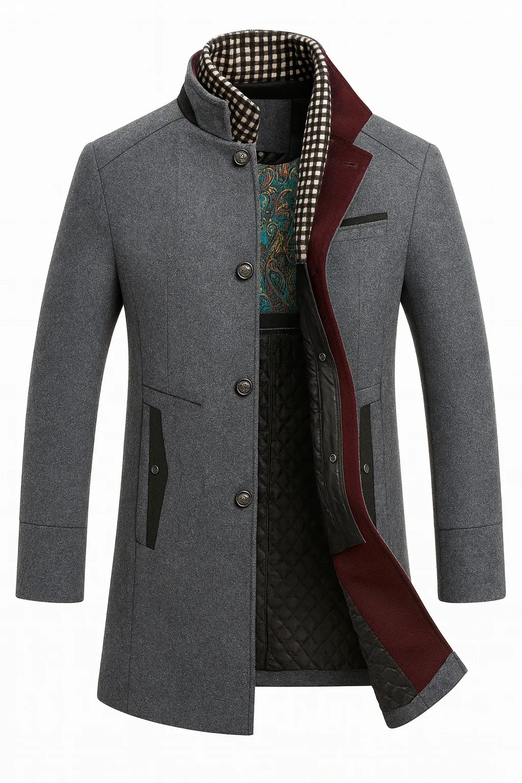 Damen-Wintermantel aus Wollmischung mit Knitterschutz – moderner gerader Schnitt im mehrfarbigen Design