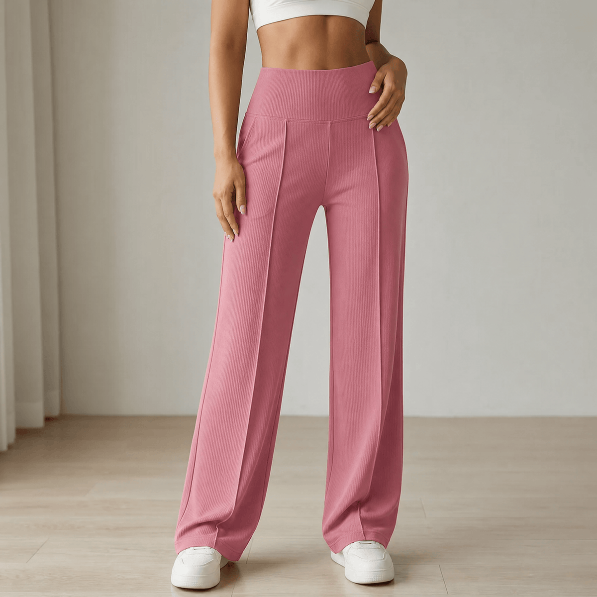 Damen-Yogahose mit weitem Bein und Crossover-Bund