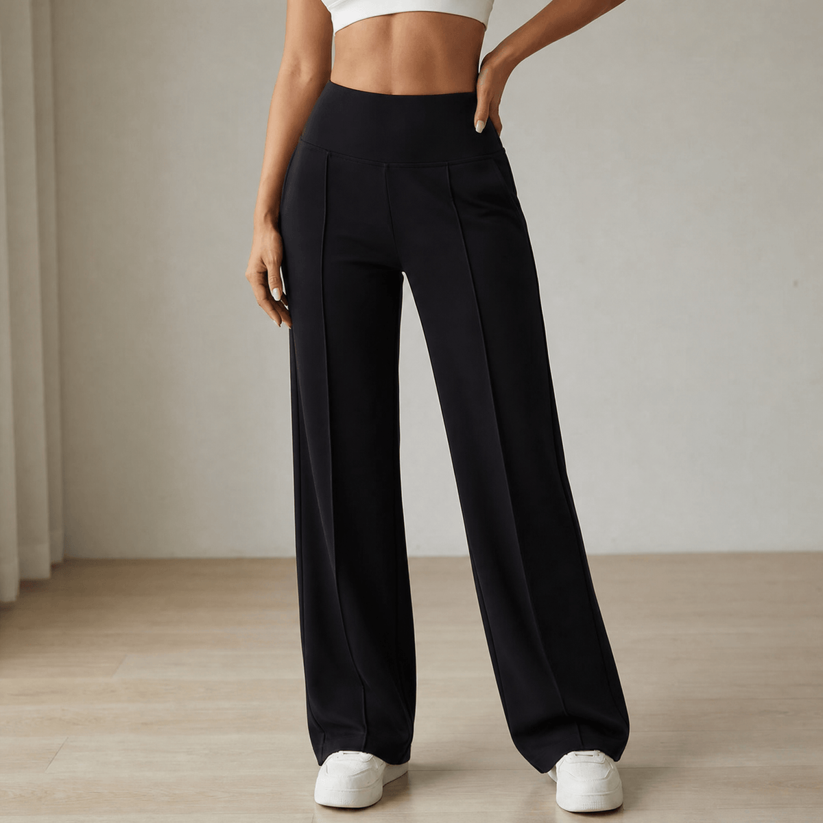 Damen-Yogahose mit weitem Bein und Crossover-Bund