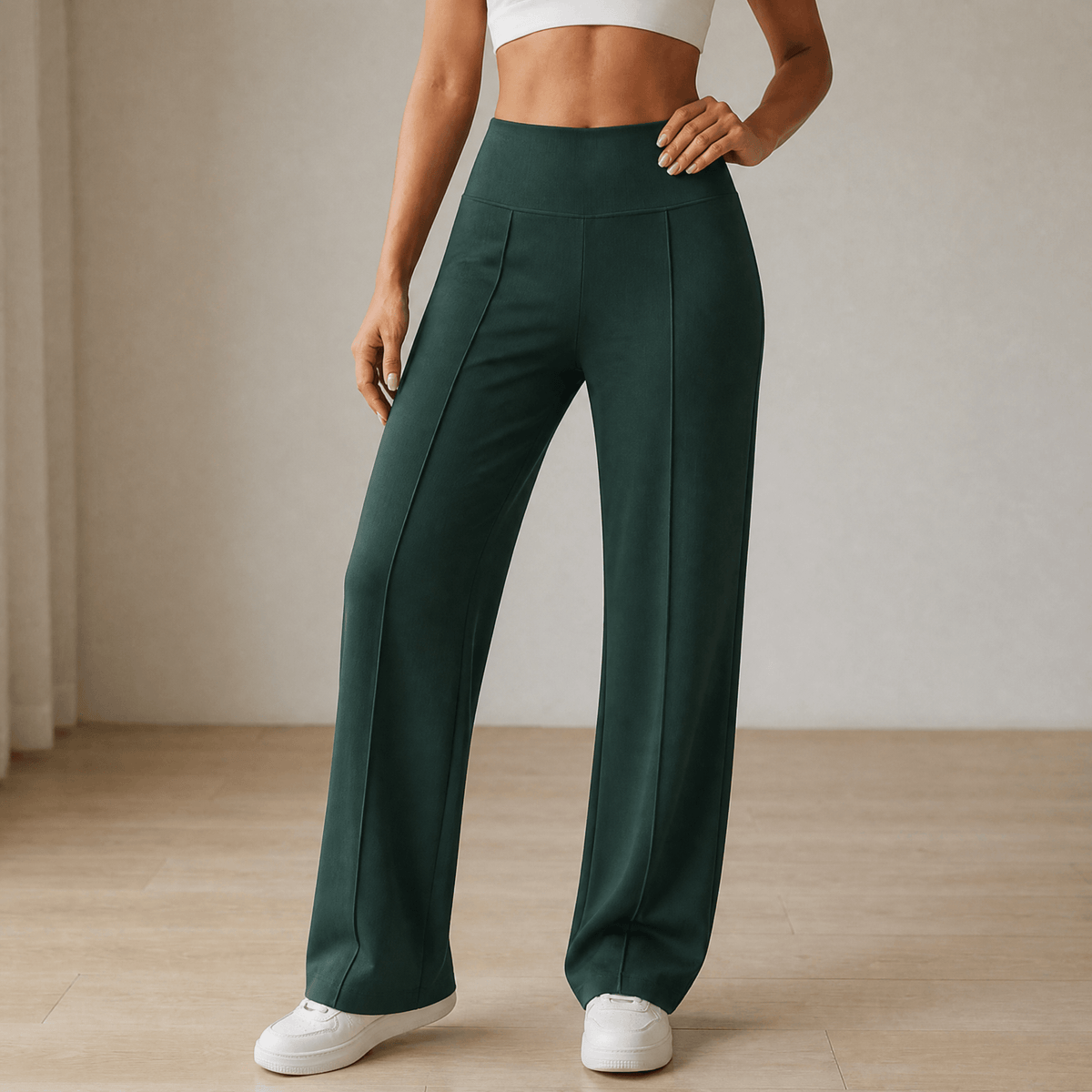 Damen-Yogahose mit weitem Bein und Crossover-Bund