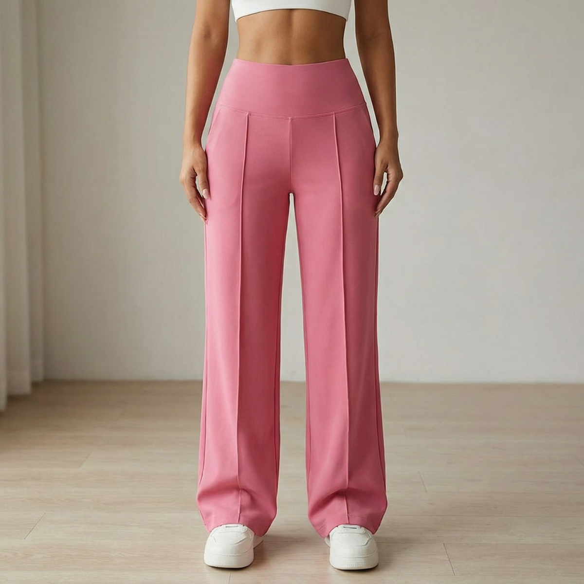 Damen-Yogahose mit weitem Bein und Crossover-Bund