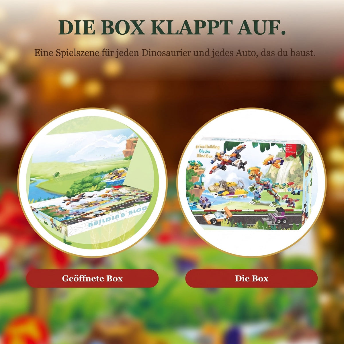 Dinosaurier- und Fahrzeug-Adventskalender, 24 Mini-Modelle mit großem T. rex
