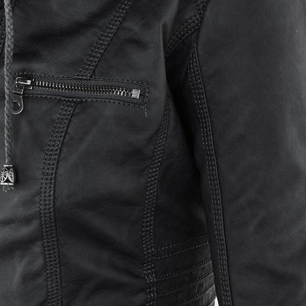 Doppelt gefütterte Lederjacke mit Kapuze – warme und stilvolle Damenjacke