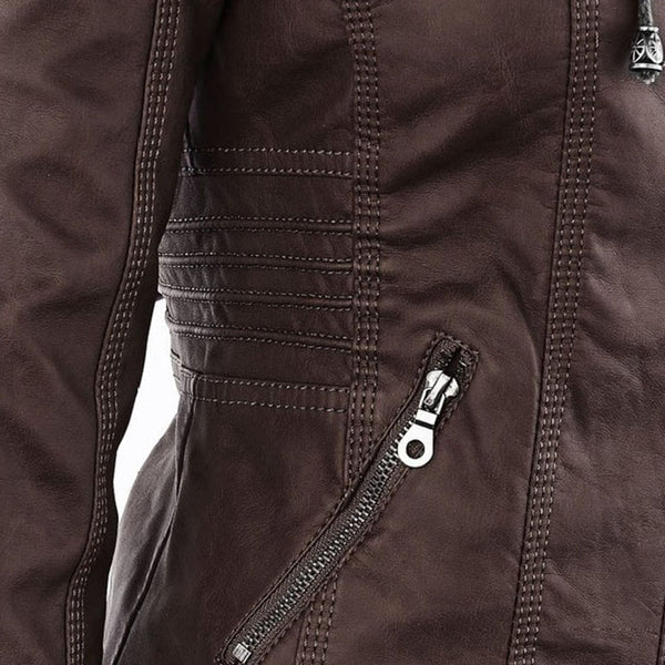 Doppelt gefütterte Lederjacke mit Kapuze – warme und stilvolle Damenjacke