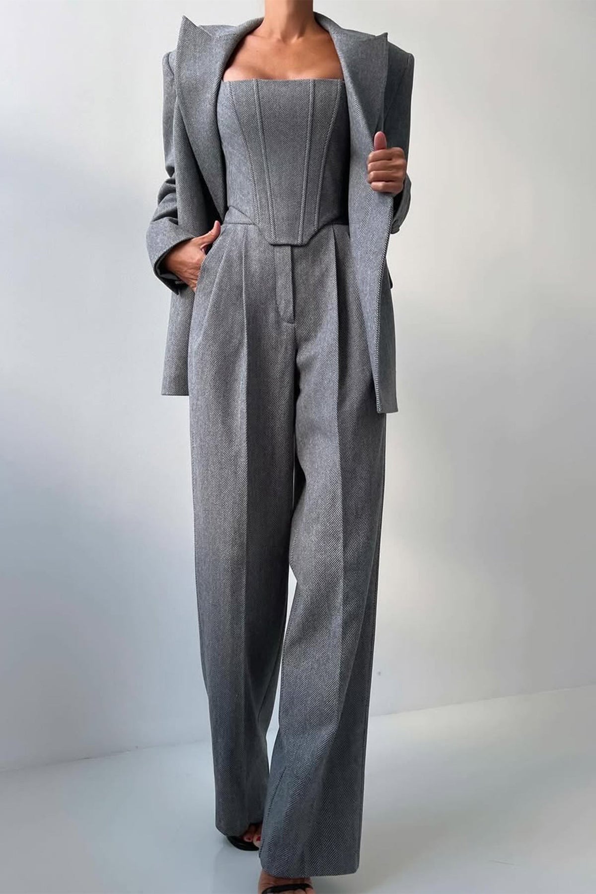 Dreiteiliges Set mit zweireihigem Blazer