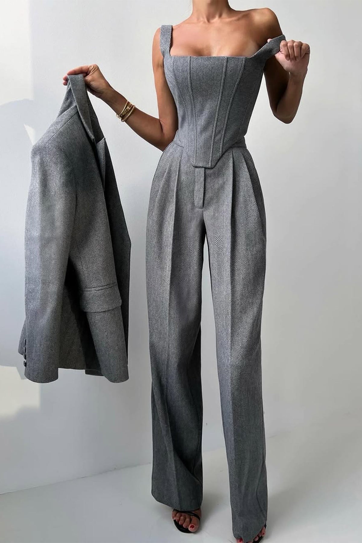 Dreiteiliges Set mit zweireihigem Blazer