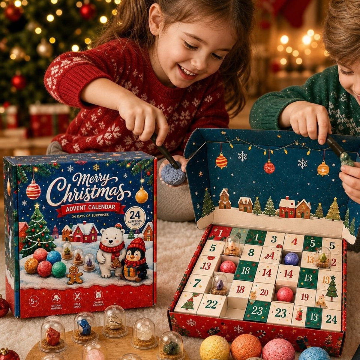 Edelstein-Ausgrabungs-Adventskalender für Kinder, 24 Tage voller verborgener Schätze