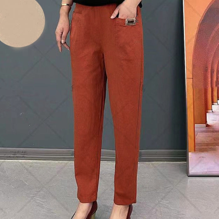 Elegante Damen-Baumwollhose – bequeme Freizeithose mit elastischem Bund