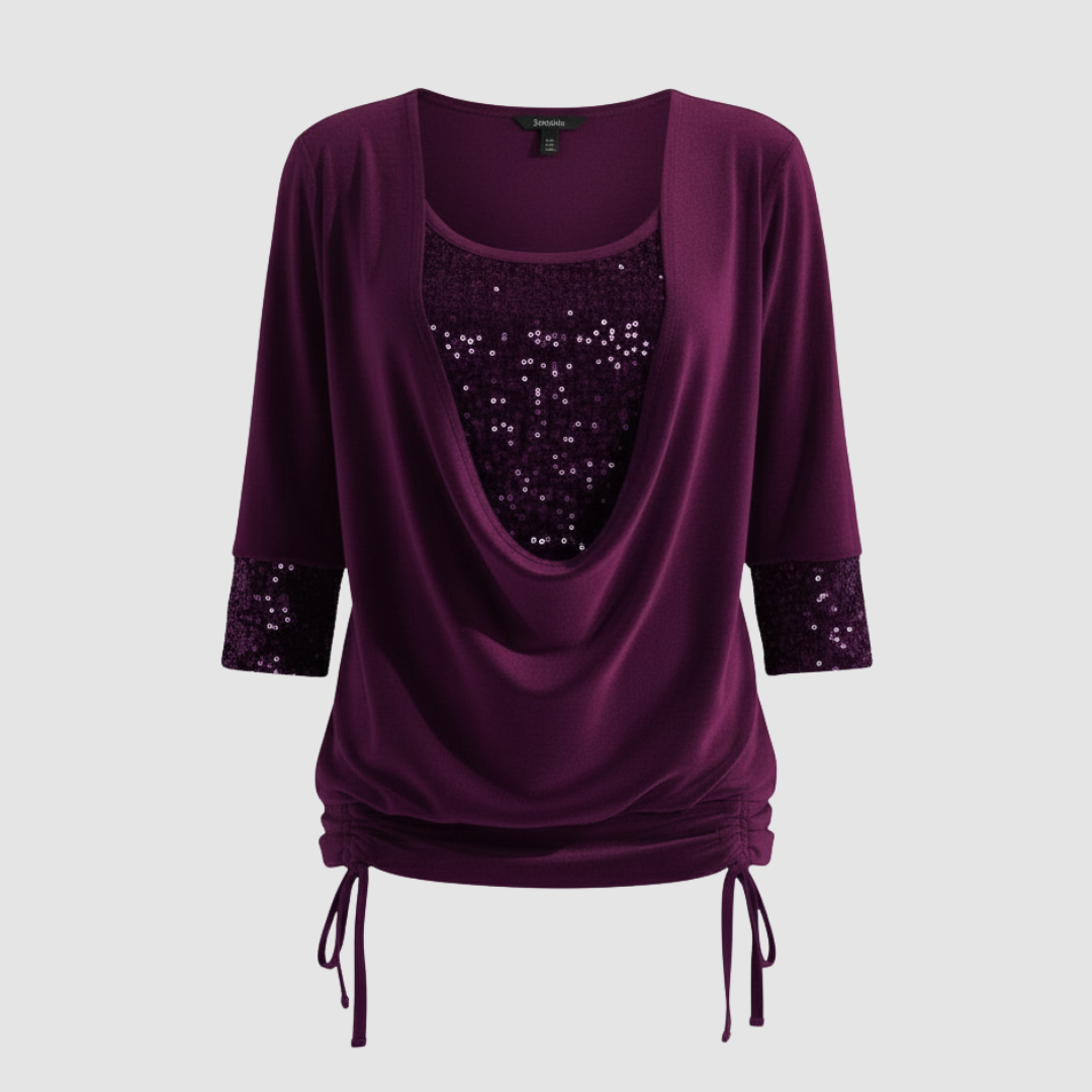 Elegante, figurschmeichelnde Damenbluse mit Pailletten und langen Ärmeln
