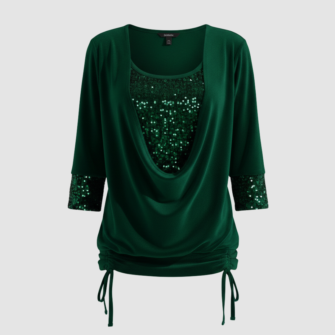 Elegante, figurschmeichelnde Damenbluse mit Pailletten und langen Ärmeln