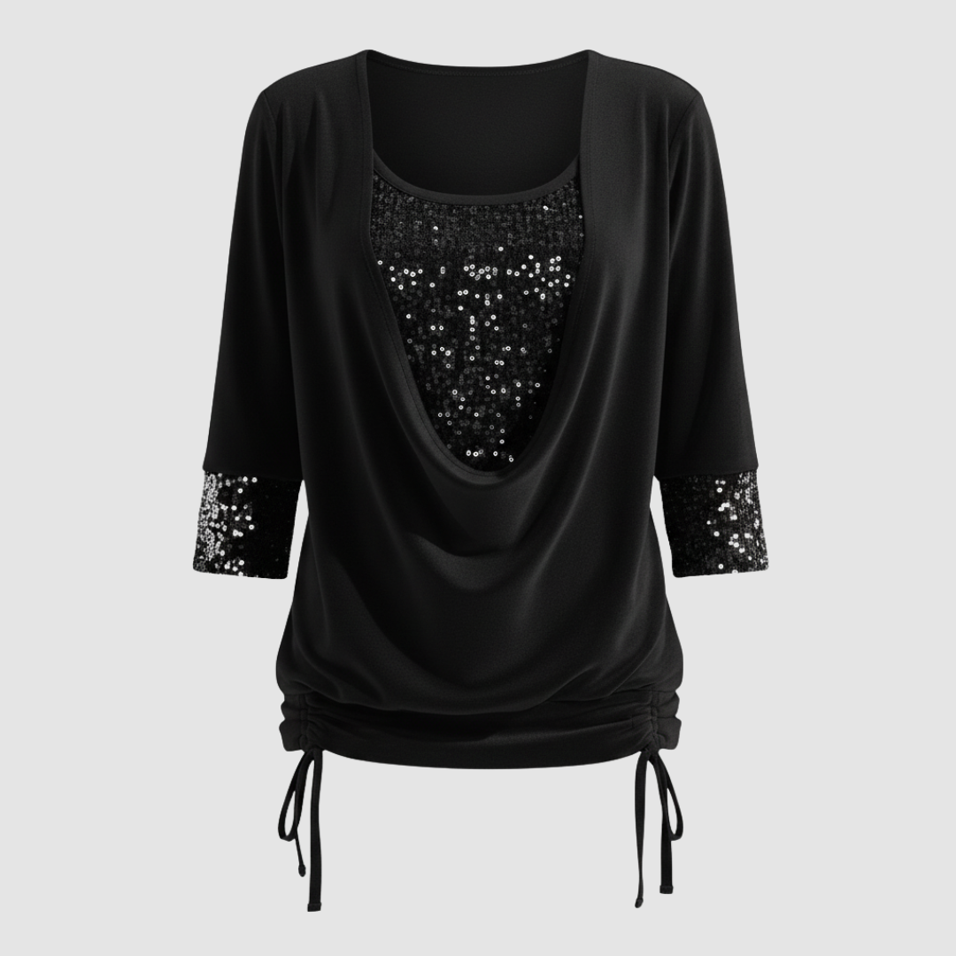Elegante, figurschmeichelnde Damenbluse mit Pailletten und langen Ärmeln