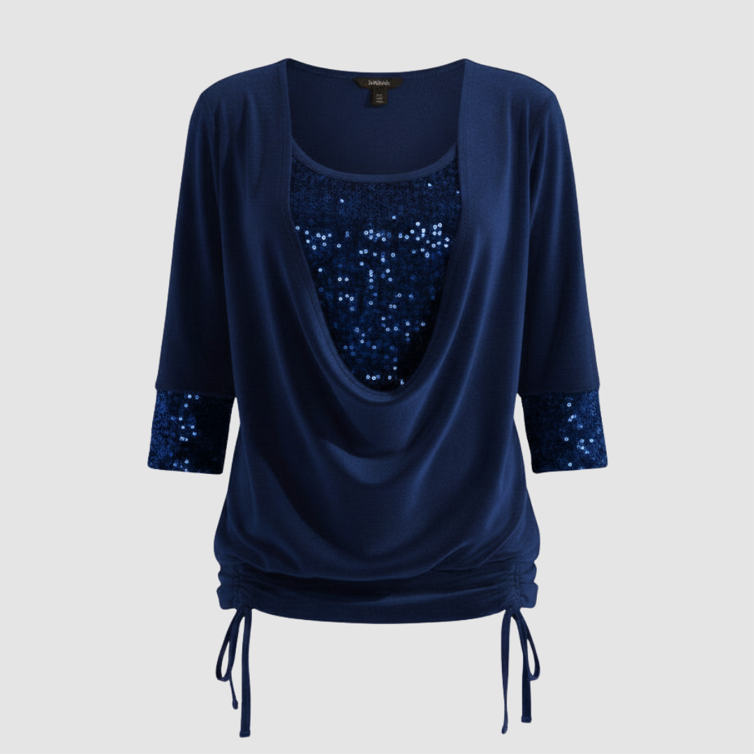 Elegante, figurschmeichelnde Damenbluse mit Pailletten und langen Ärmeln