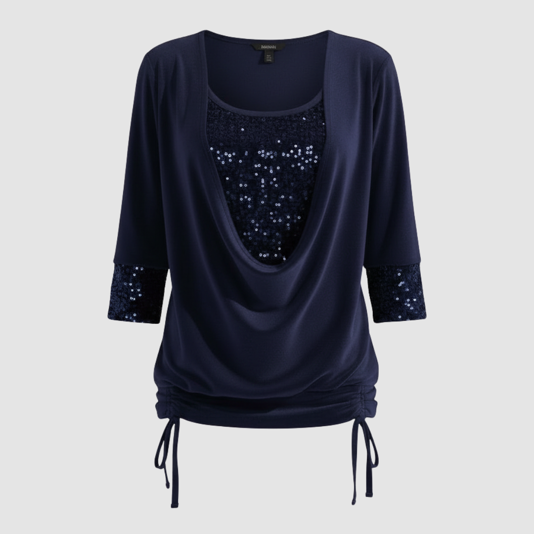 Elegante, figurschmeichelnde Damenbluse mit Pailletten und langen Ärmeln