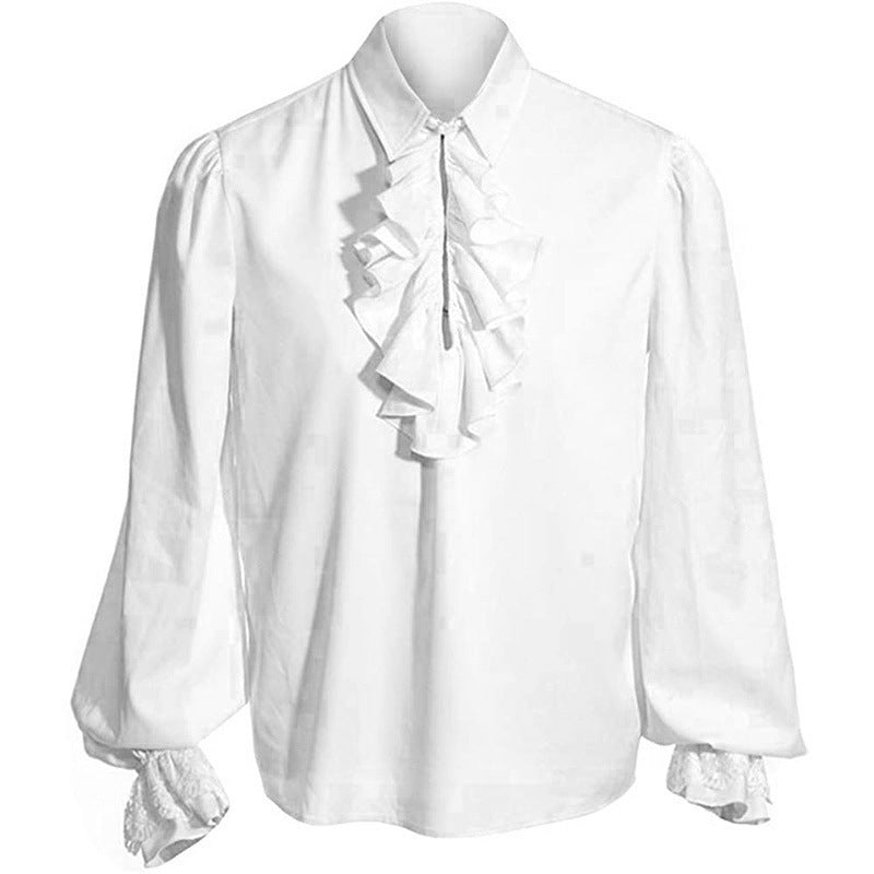 Elegantes Barock-Rüschenhemd für Herren mit Stehkragen, Rüschenbrust und Spitzenmanschetten