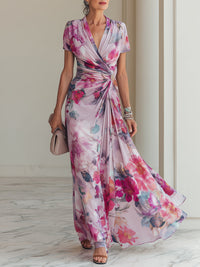 Elegantes Damen-Maxi-Wickelkleid mit Blumenmuster für besondere Anlässe