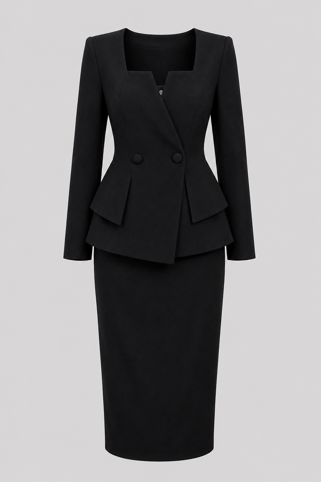 Elegantes zweiteiliges Damen-Set aus Jacke und Rock mit eckigem Ausschnitt