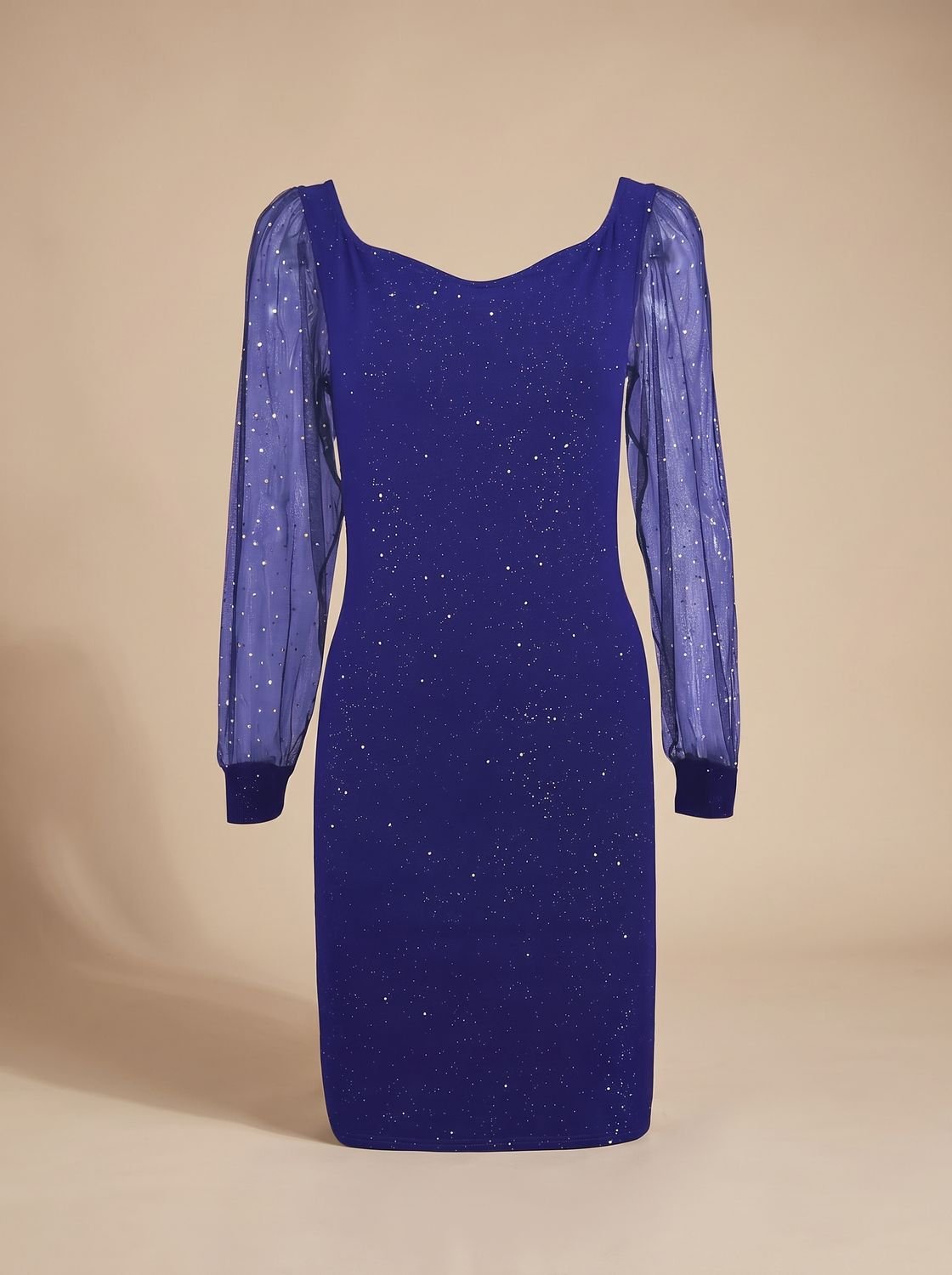 Eng anliegendes Damen-Weihnachtspartykleid mit Glitzer-Netzärmeln