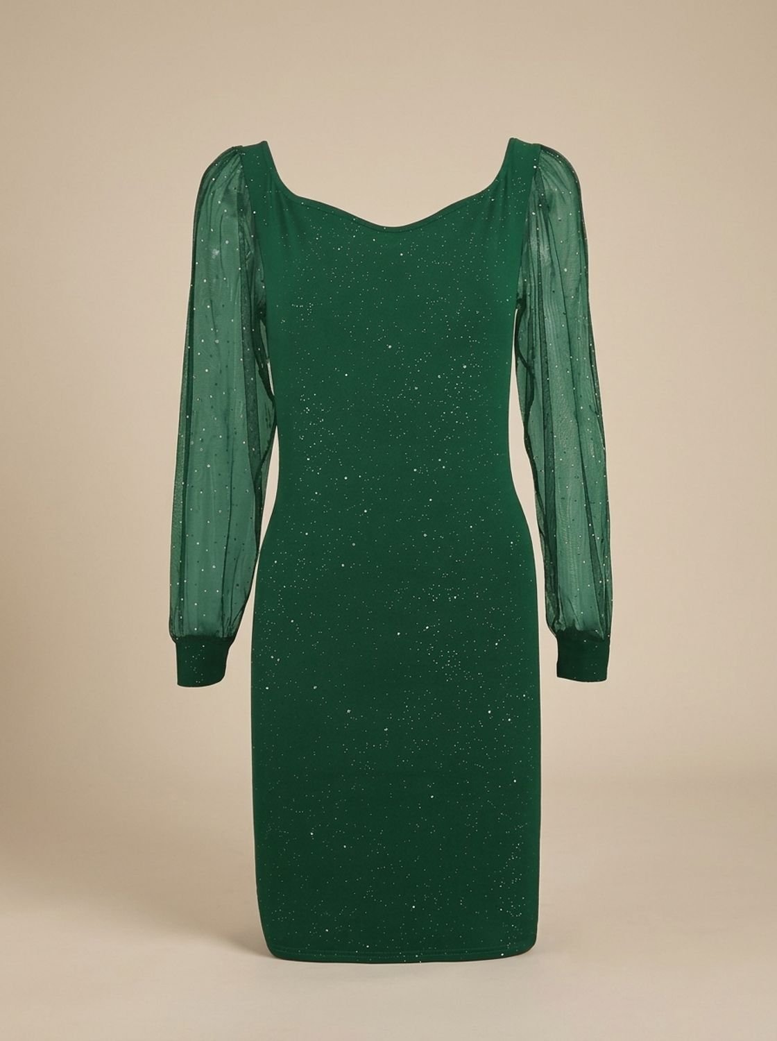 Eng anliegendes Damen-Weihnachtspartykleid mit Glitzer-Netzärmeln