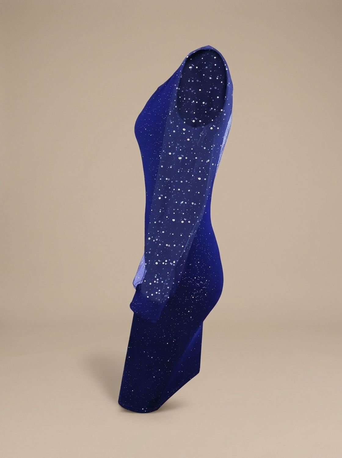 Eng anliegendes Damen-Weihnachtspartykleid mit Glitzer-Netzärmeln