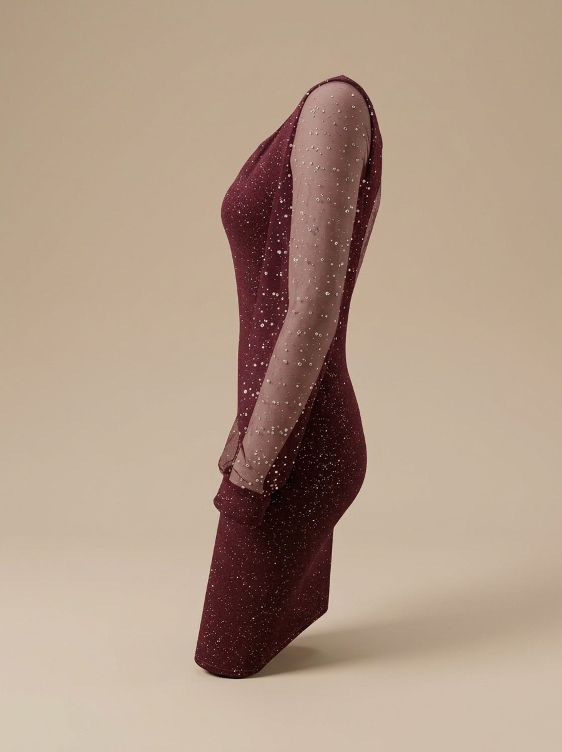 Eng anliegendes Damen-Weihnachtspartykleid mit Glitzer-Netzärmeln