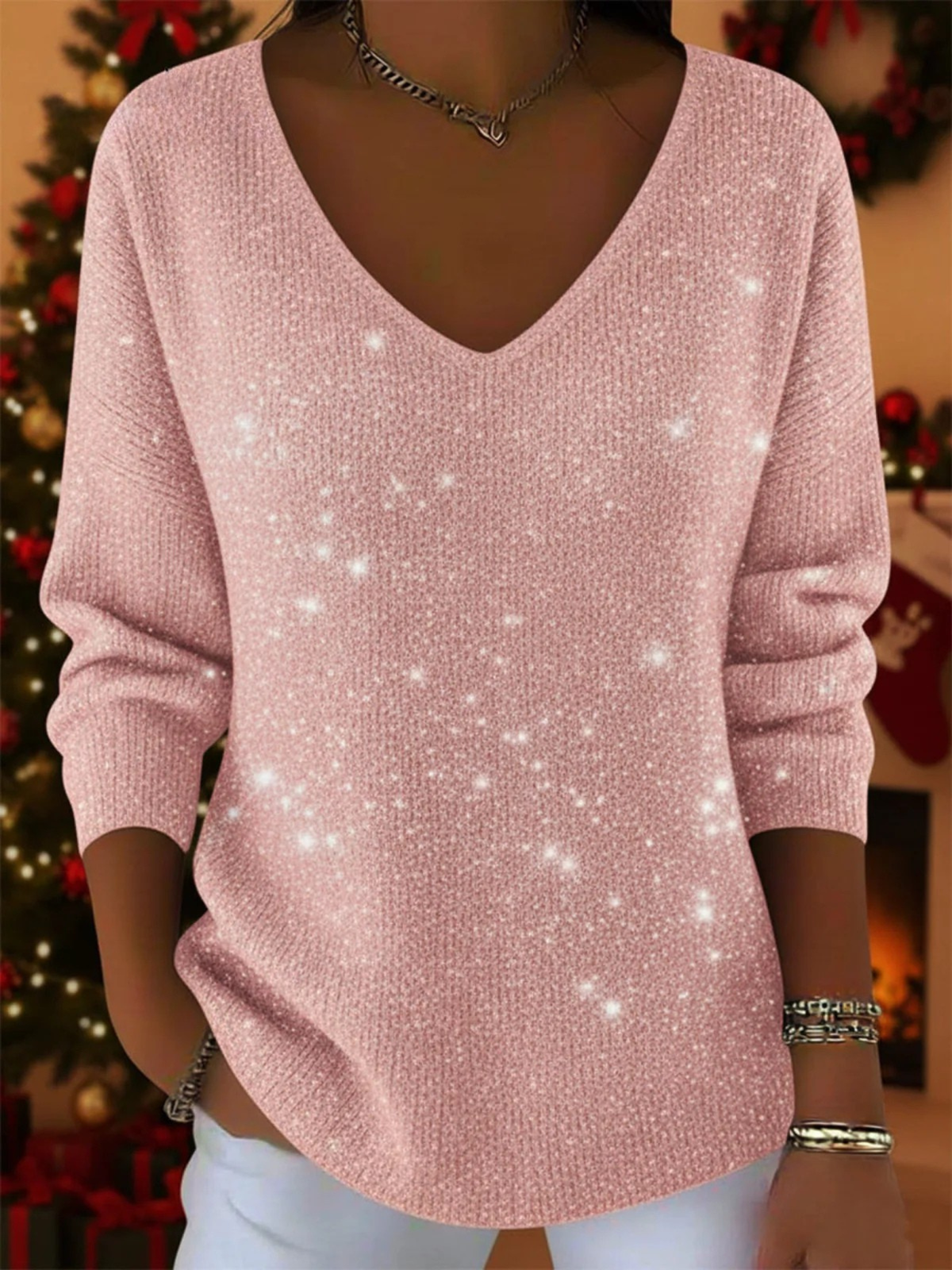 Festlicher Damen-Pullover mit V-Ausschnitt – elegant & warm