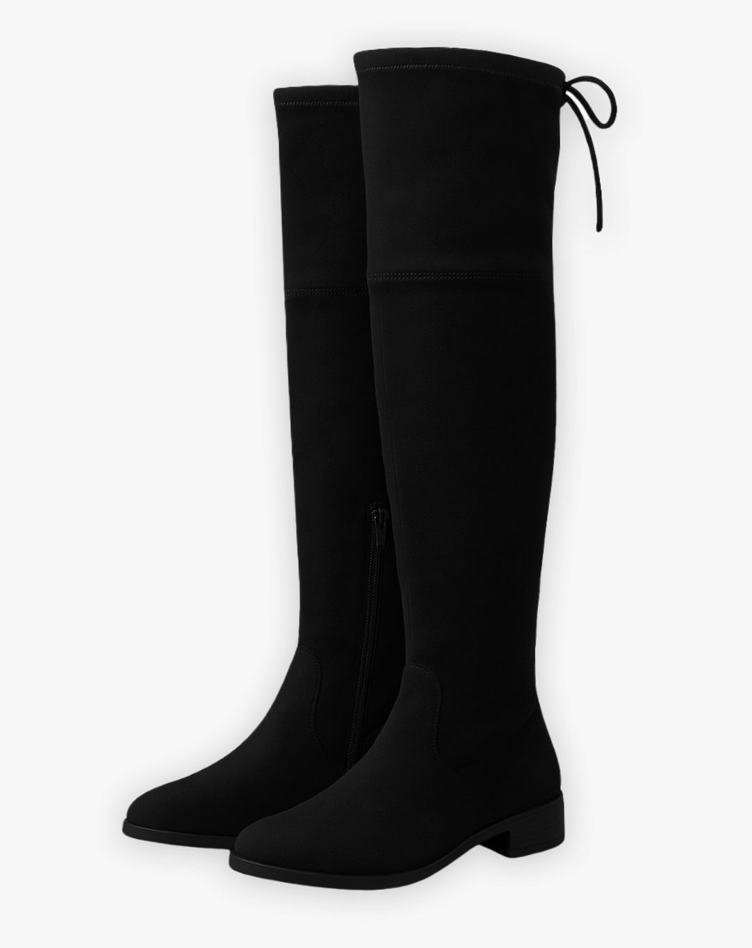 Flache Damen-Overkneestiefel aus Wildleder mit seitlichem Reißverschluss