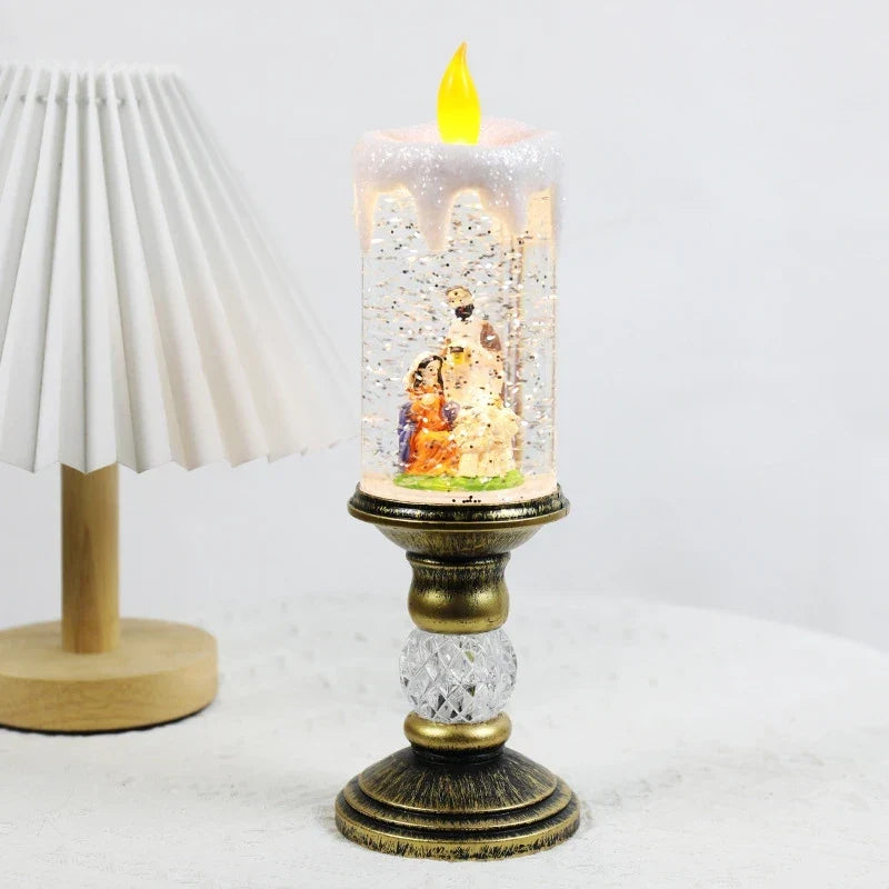 Flammenlose LED-Schneekugelkerze mit Glitzereffekt, batteriebetrieben
