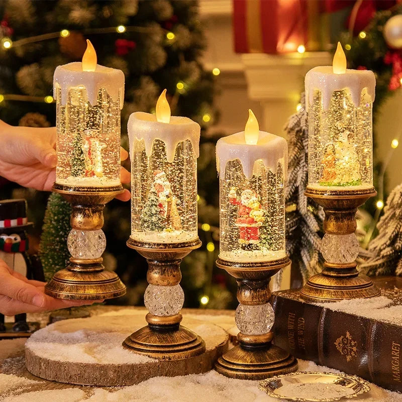 Flammenlose LED-Schneekugelkerze mit Glitzereffekt, batteriebetrieben