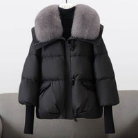 Gefütterte Damen-Puffer-Winterjacke mit Fellkragen