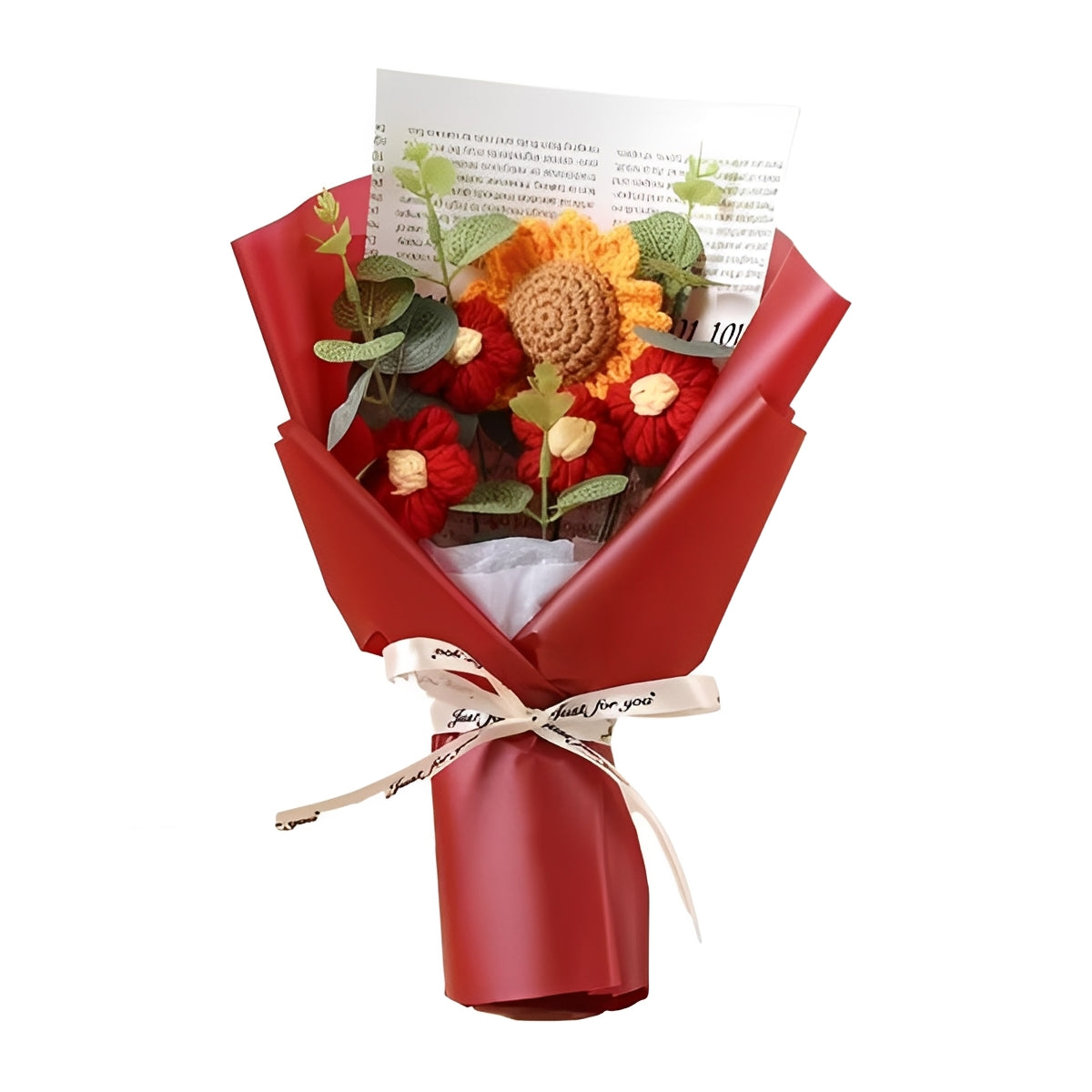 Gehäkelter Blumenstrauß mit Sonnenblumen und Gänseblümchen für Jubiläen und Feiern