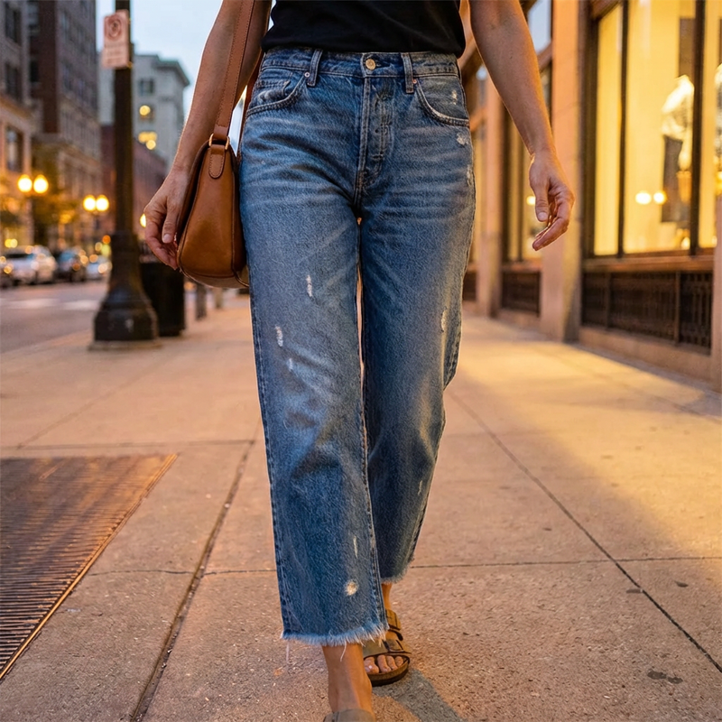 Gerade Cropped-Jeans im Retro-Look für Damen