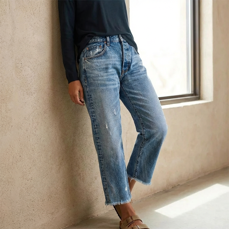 Gerade Cropped-Jeans im Retro-Look für Damen