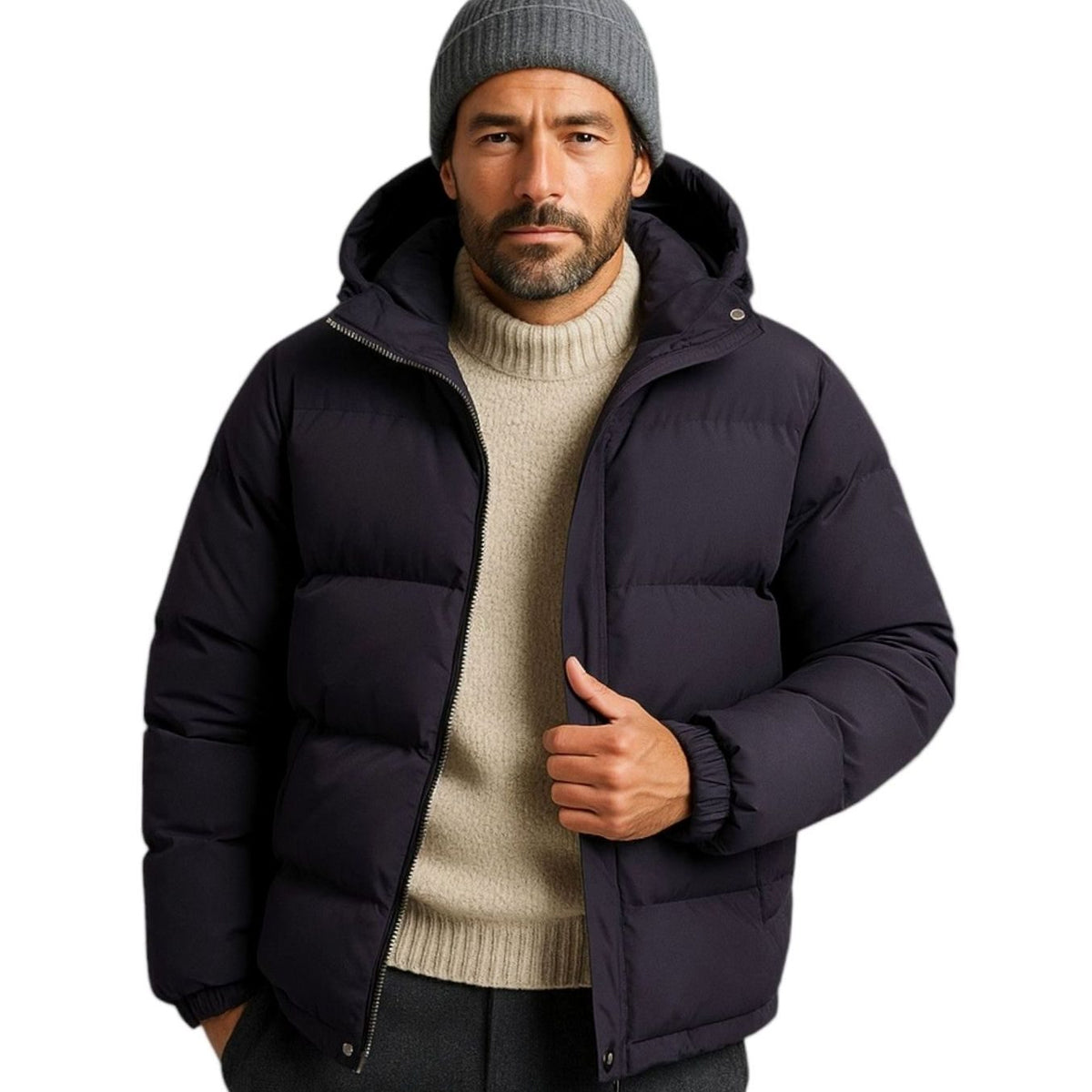 Gesteppte Herren-Pufferjacke mit Kapuze und Reißverschluss