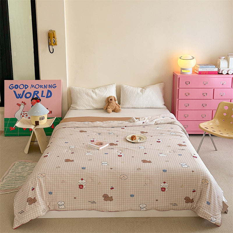 Gesteppte Kinderbettdecke mit süßem Tiermotiv und leichter Mikrofaserfüllung