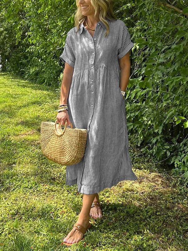Gestreiftes Midi-Hemdblusenkleid für Damen