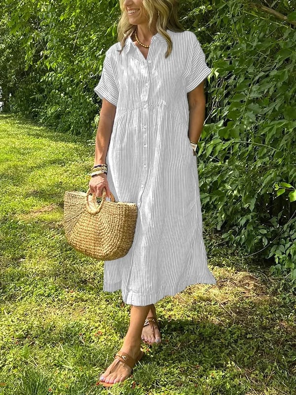 Gestreiftes Midi-Hemdblusenkleid für Damen
