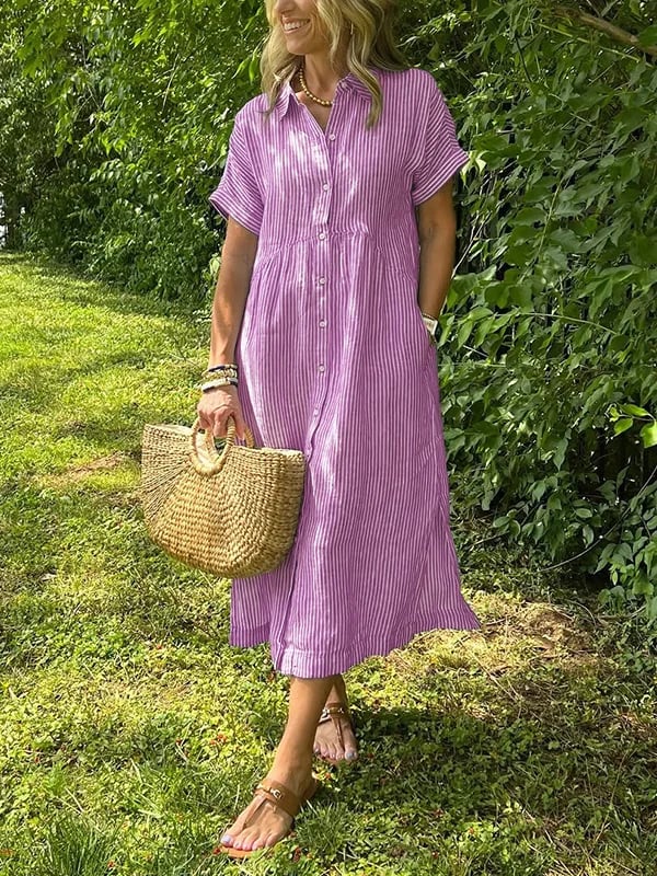 Gestreiftes Midi-Hemdblusenkleid für Damen