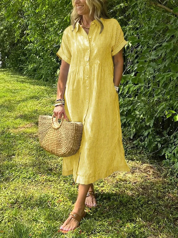 Gestreiftes Midi-Hemdblusenkleid für Damen