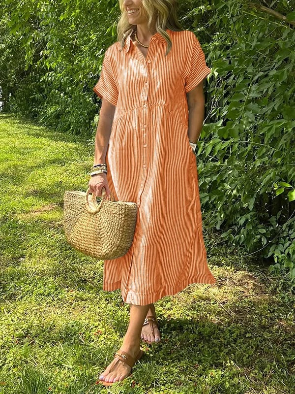 Gestreiftes Midi-Hemdblusenkleid für Damen
