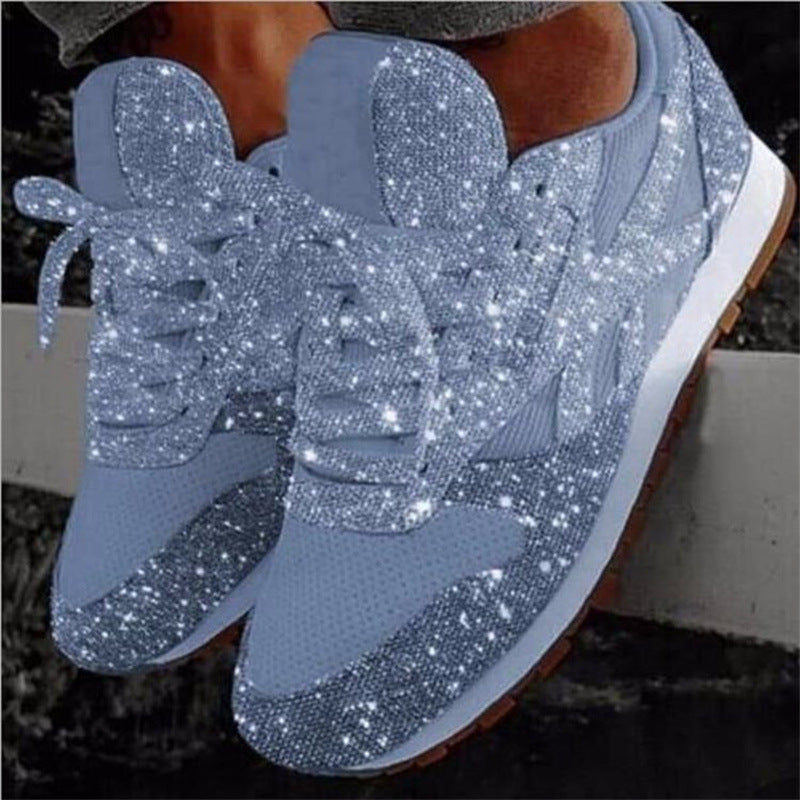 Glitzernde Damen-Sneaker in schimmernder Strass-Optik mit atmungsaktivem Strick-Obermaterial und gepolsterter Innensohle