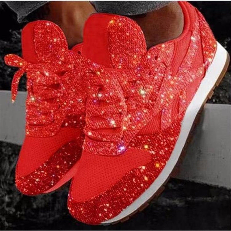 Glitzernde Damen-Sneaker in schimmernder Strass-Optik mit atmungsaktivem Strick-Obermaterial und gepolsterter Innensohle