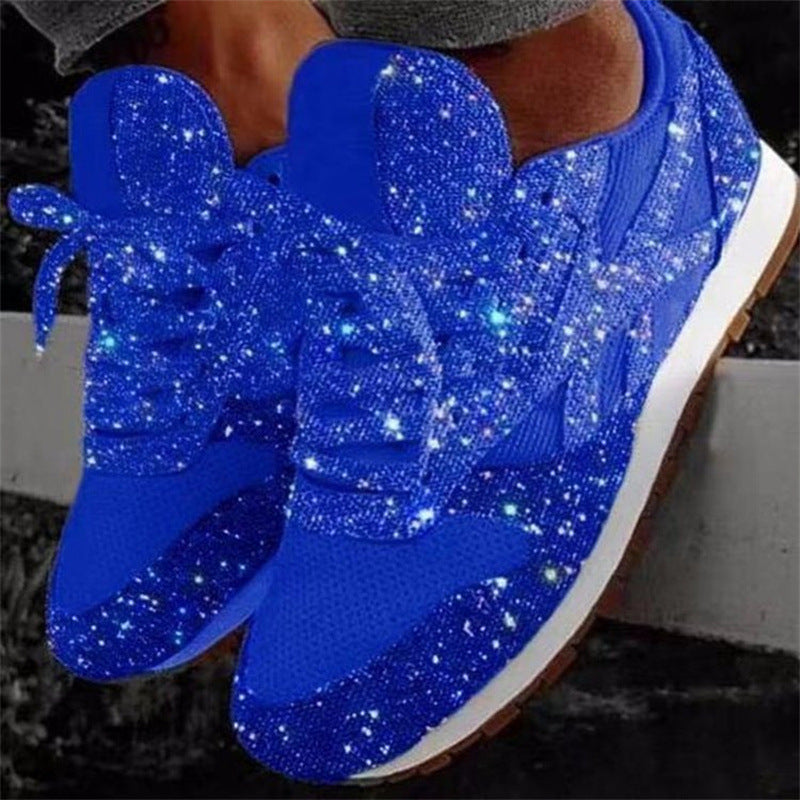 Glitzernde Damen-Sneaker in schimmernder Strass-Optik mit atmungsaktivem Strick-Obermaterial und gepolsterter Innensohle