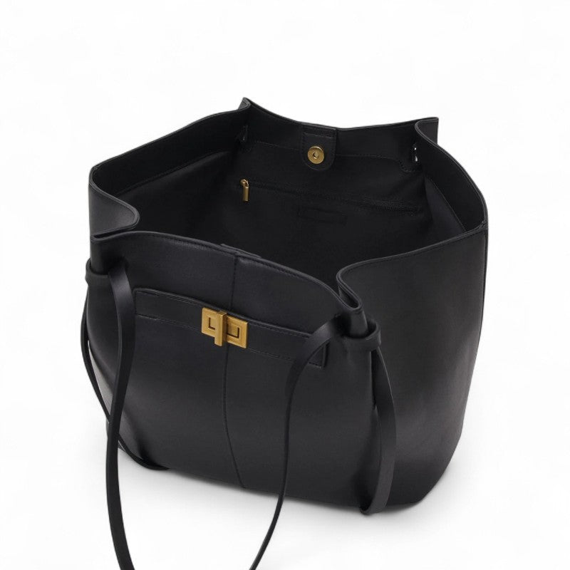 Große schwarze Handtasche aus PU-Leder Lyra