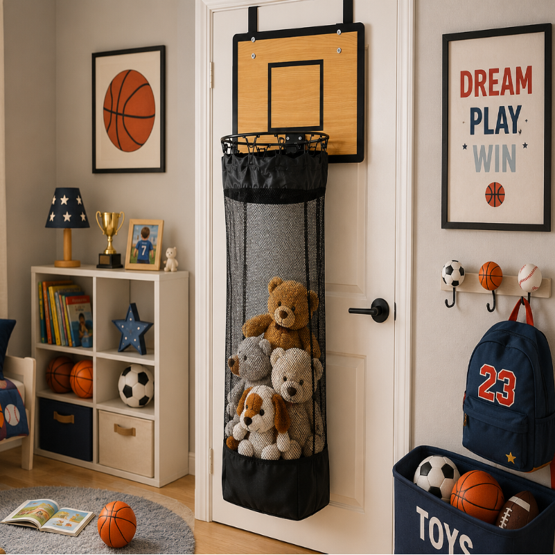 Hänge-Aufbewahrungsorganizer im Basketballkorb-Design für Wäsche und Spielzeug