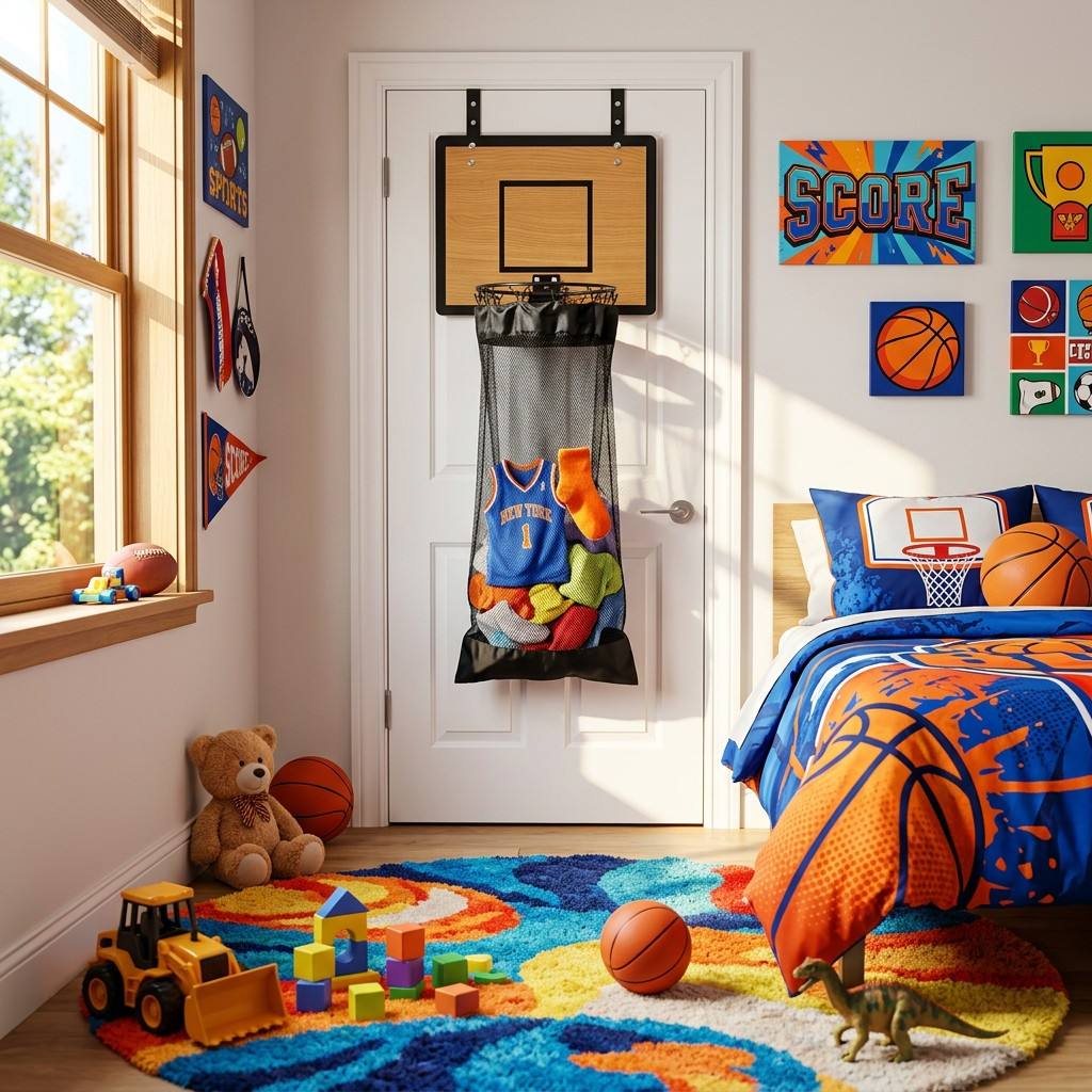 Hänge-Aufbewahrungsorganizer im Basketballkorb-Design für Wäsche und Spielzeug