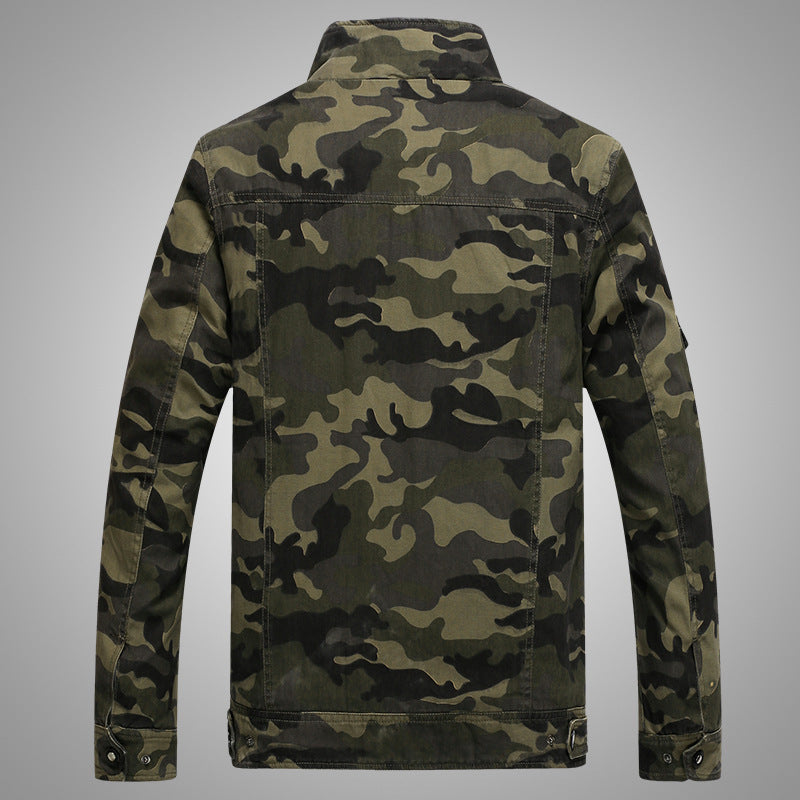 Herren-Feldjacke mit Camouflage-Muster aus strapazierfähigem Canvas mit Schulterklappen, mehreren Taschen und Stehkragen Mune Fashion