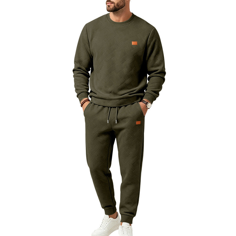 Herren-Freizeit-Jogginganzug aus Strukturfleece mit Rundhalsausschnitt, Kordelbund und Taschen