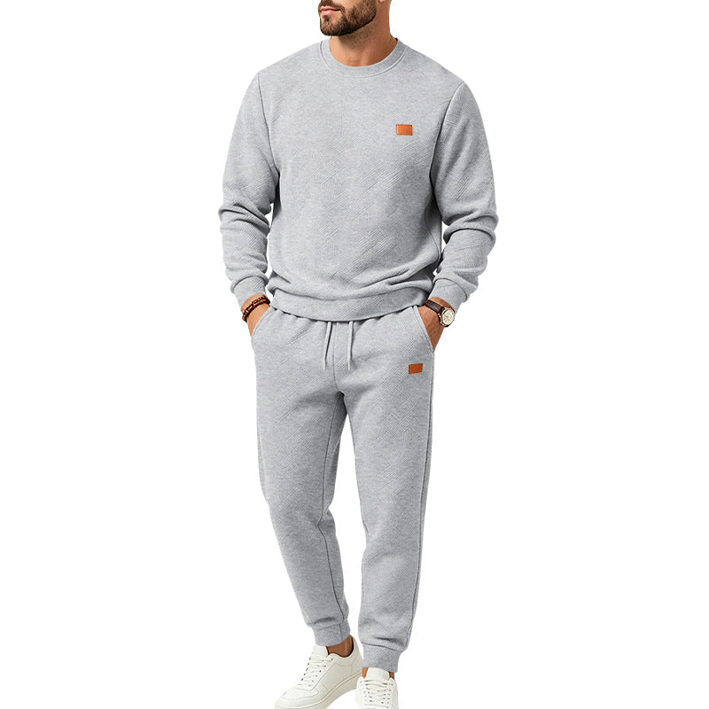 Herren-Freizeit-Jogginganzug aus Strukturfleece mit Rundhalsausschnitt, Kordelbund und Taschen